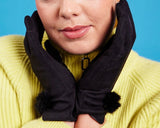 Faux Suede Gloves With Faux Fur Pom