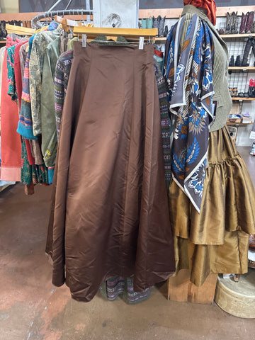 Vintage Brown Maxi Skirt 6 Satin