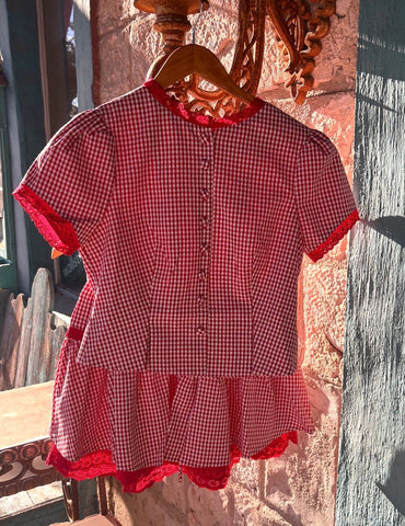 Red Gingham Set Top w/Lace Mini Skirt