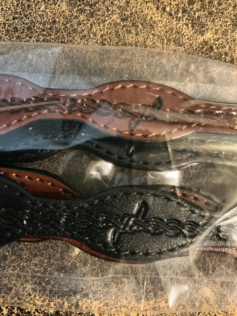 Leather Hand Tooled Hatband Barbed Wire Scalloped