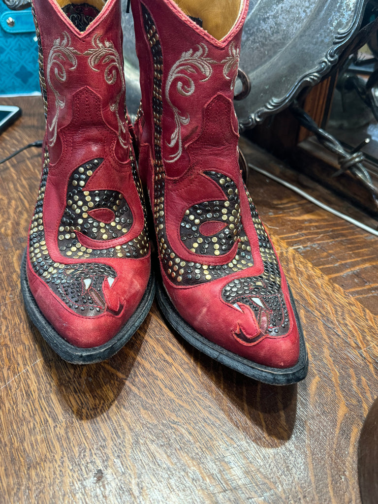 Old Gringo Ankle Boots Snake Motif Inlay 9.5B