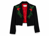 Red Embroidered Roses Black Jacket Swarovski AB Crystals S
