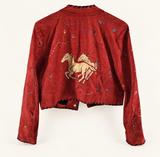 Vintage Hand Painted M Red Suede Horses Jacket
