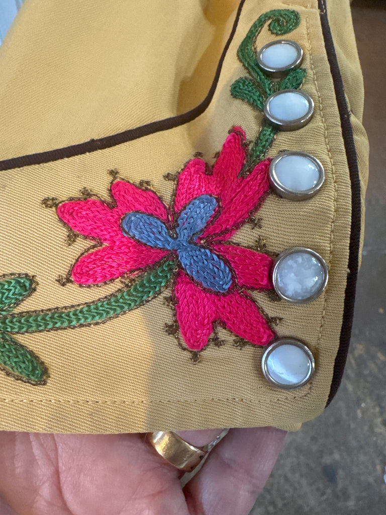 Vintage Custom Mustard Old Chain Stitch Embroidery 1940s