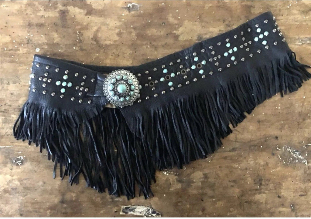 Bandalero Black Fringe Belt Turquoise S
