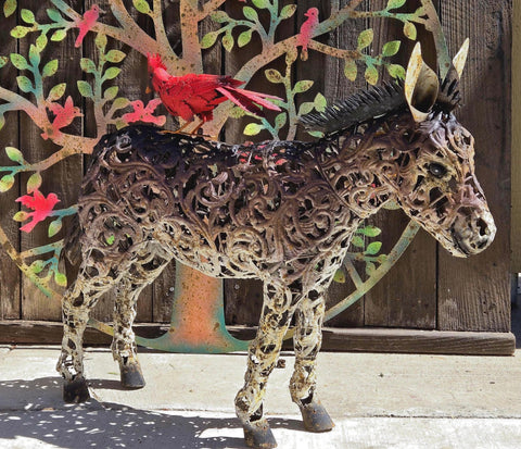 Miniature Metal Donkey Scrollwork Yard Art