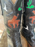 Vintage Mahan Boots 7.5 Inlay Bronc Rider