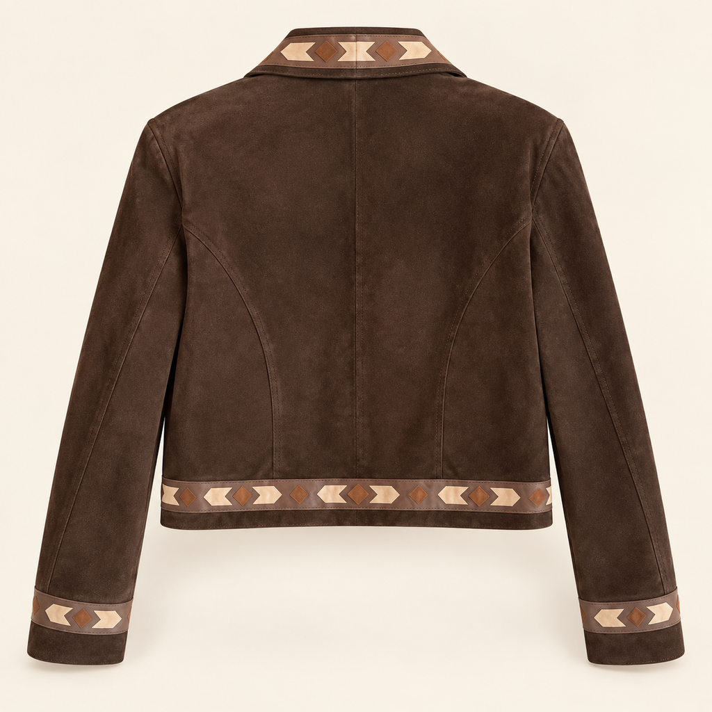Vintage Suede Jacket Arrow Leather Trim L