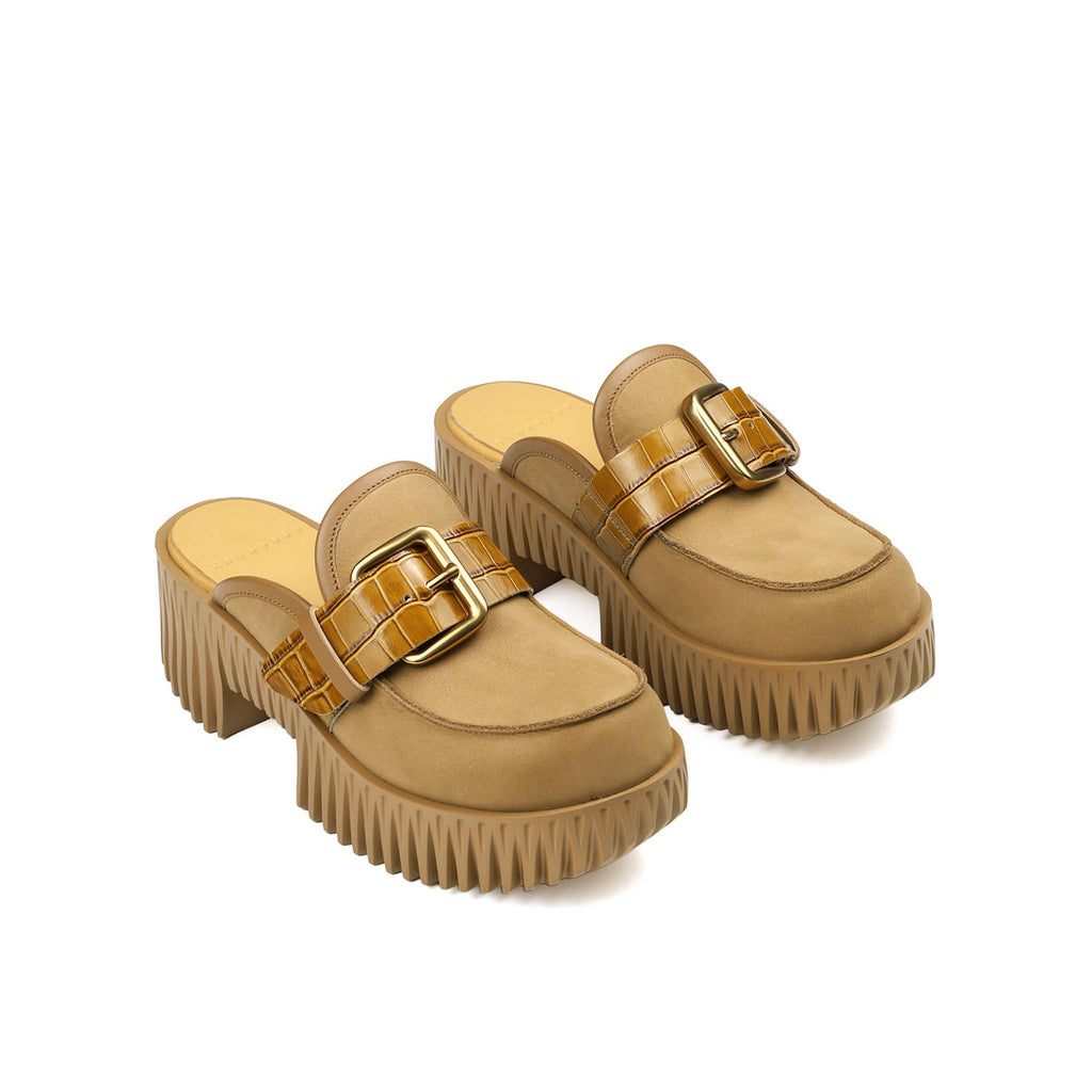 Plia Hazel Sand Comfort Slip On Lug Style Platform Shoes