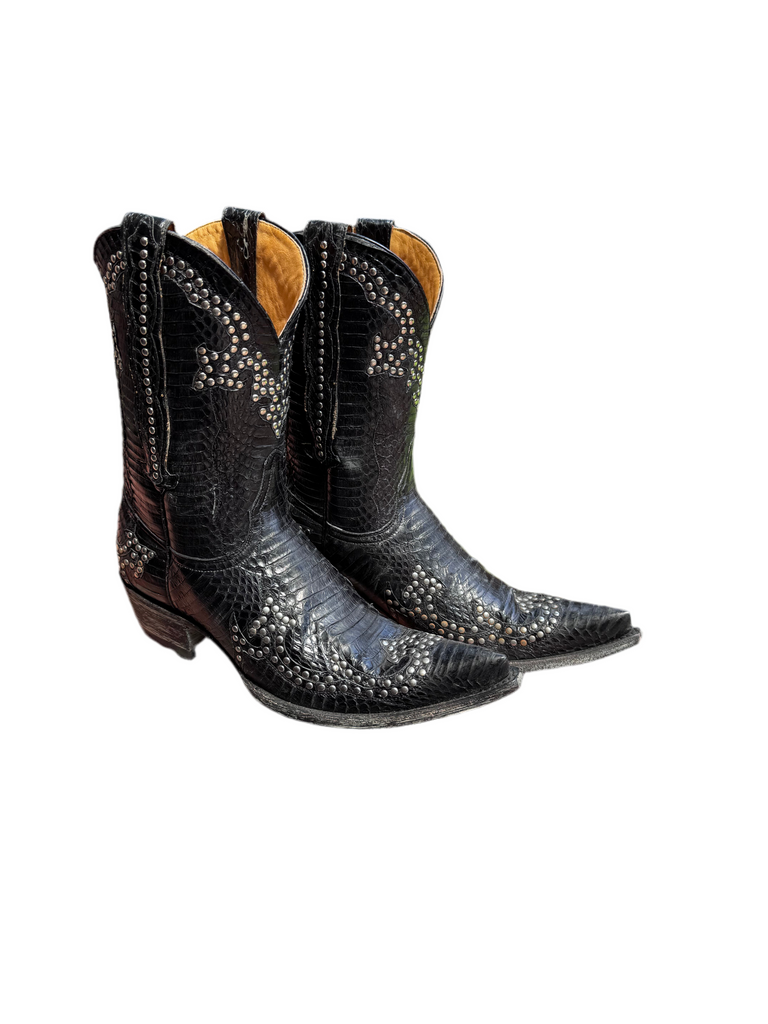 Clarita 13” Black Snake Stud Boots 9.5