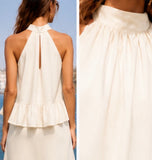 IVORY HALTER RUFFLE TOP