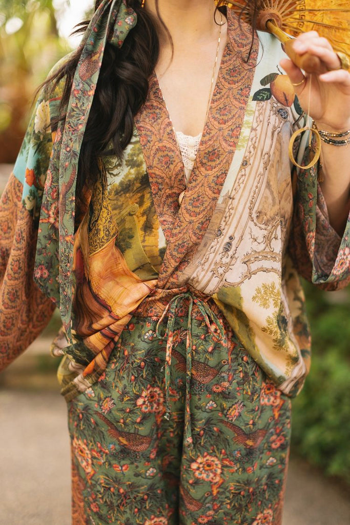 Secret Garden Cropped Bamboo Kimono Cardigan with Swan