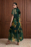Floral Sheer Organza Tie Neck Maxi Dress