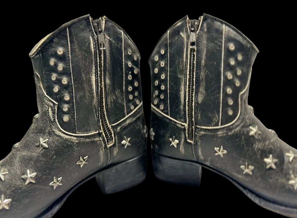 Star Studded Leather Ankle Boots Zippers 8.5B