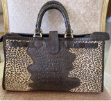 Kippys Vintage Swarovski Crystal, Faux Alligator, Cheetah Hair On Handbag