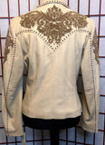 Cream Leather Jacket with Beautiful Appliqués M