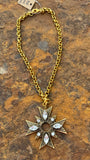 Gold Chain Necklace Vintage Sunburst Crystals