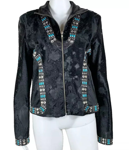 Kippys Acid Washed Jacket with Swarovski Crystals & Turquoise M