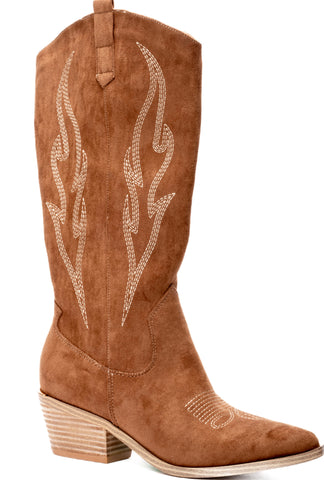 Tobacco Vegan Suede Cowboy Boots