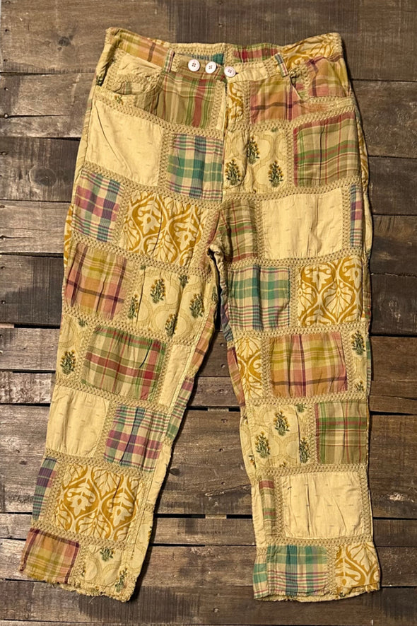 Traveling On Pants Golden Plaid