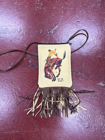 “Let ‘Er Buck” Bronc Fringe Crossbody Purse