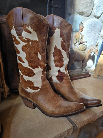 Hair On Cow Print Brown Boots EUC