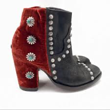 Tahoma Double D Ranch Burgundy Velvet, Concho, Suede Boots