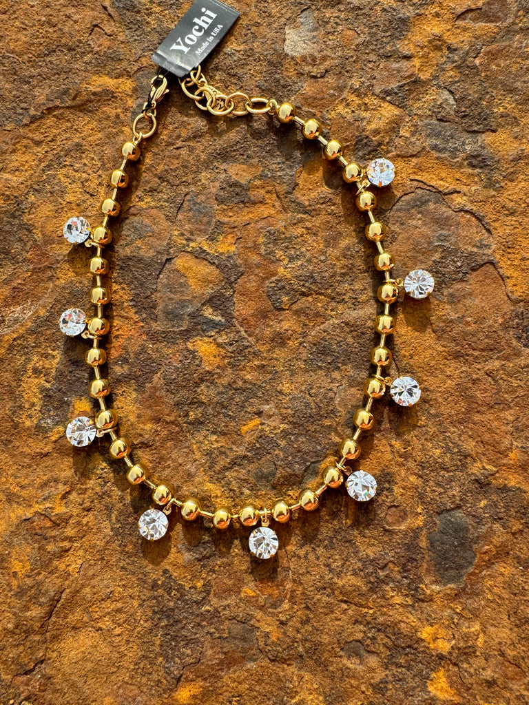 Stunning Gold Beads Necklace Large Crystals