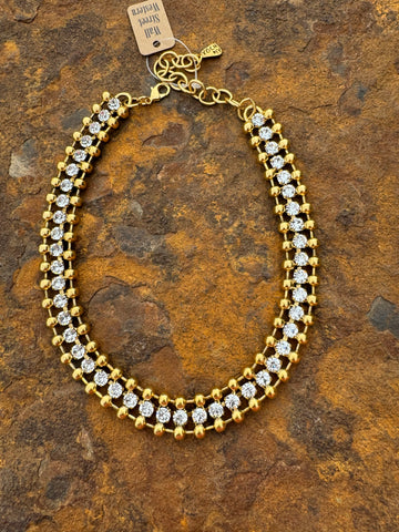 Channel Gold Bead Crystal Choker Necklace