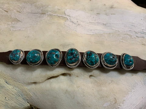 Soft Leather 7 Turquoise Stone Bracelet