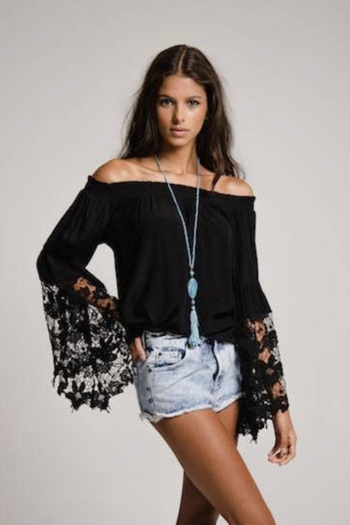 Off Shoulder Top Bell Lace Sleeves