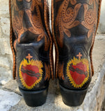 Cock of The Walk Custom Hand Tooled Sacred Heart Mens 8.5D Boots