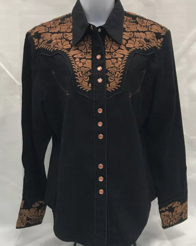 Scully Black Pearl Snap Shirt Embroidery M