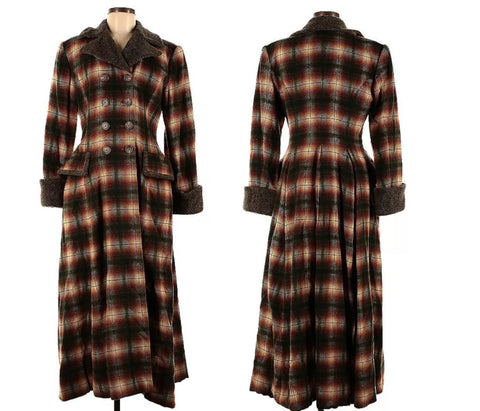 Ralph Lauren Blue Label Maxi Coat Plaid Fur Collar/Cuffs