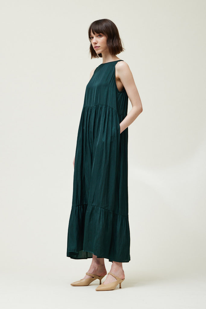 SATIN TIERED MAXI DRESS SLEEVELESS