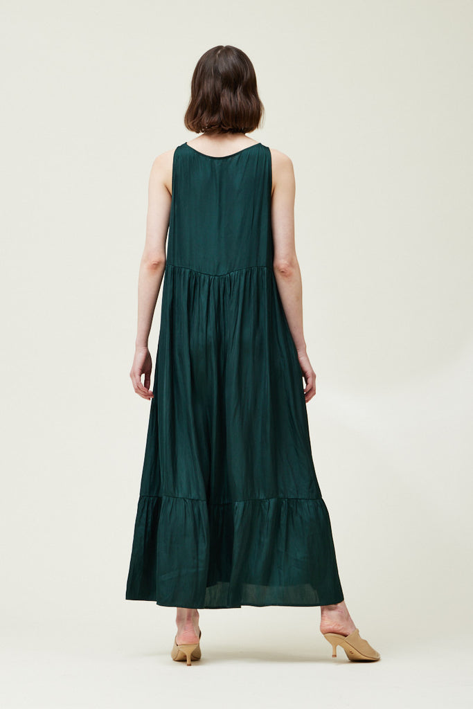 SATIN TIERED MAXI DRESS SLEEVELESS