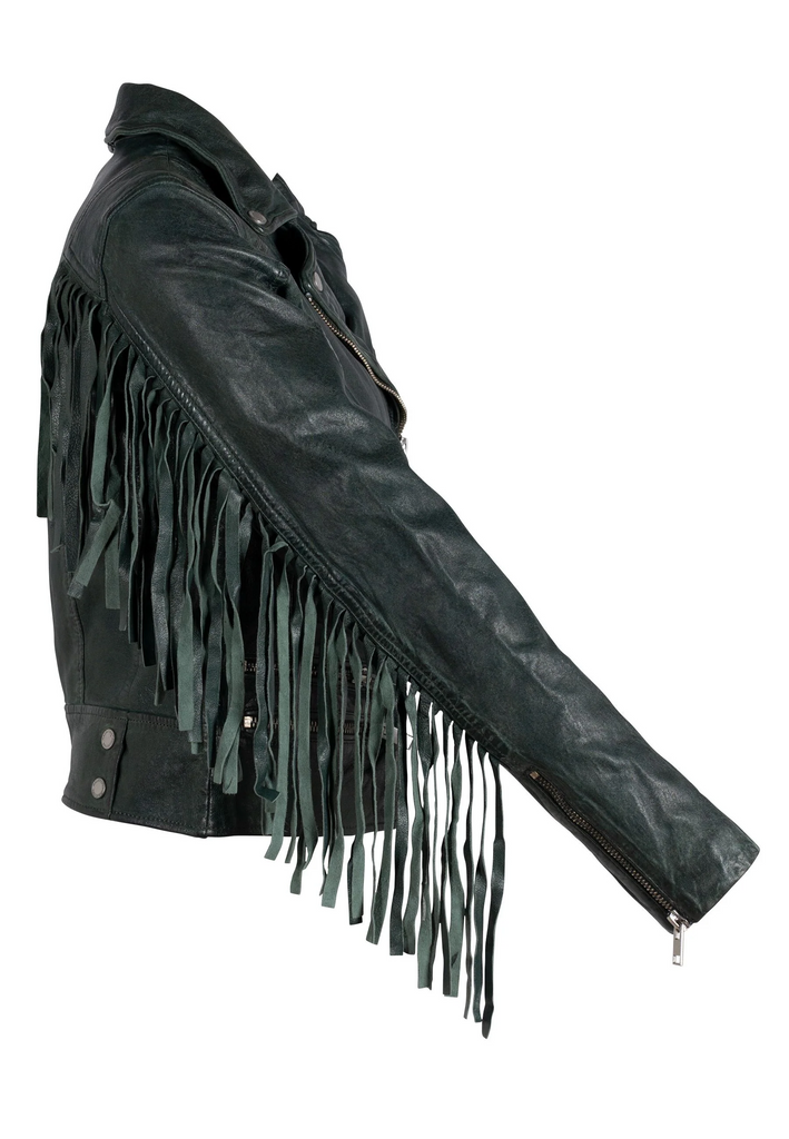 Zoe RF Leather Fringe Jacket, Dark Cedar