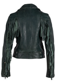 Zoe RF Leather Fringe Jacket, Dark Cedar