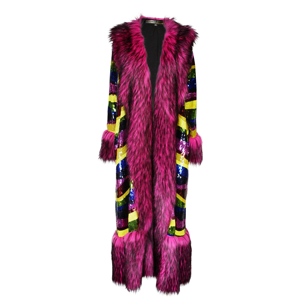 Penny Deluxe Rainbow Coat Sequins Faux Fur M