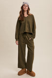 V-Neck Olive Sweatshirt and Pants Set