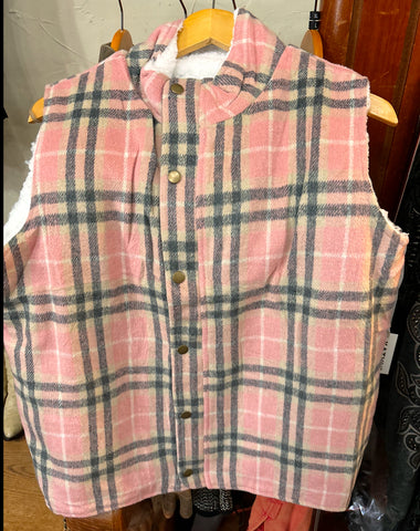 Pink Plaid Fleece Lined Vest