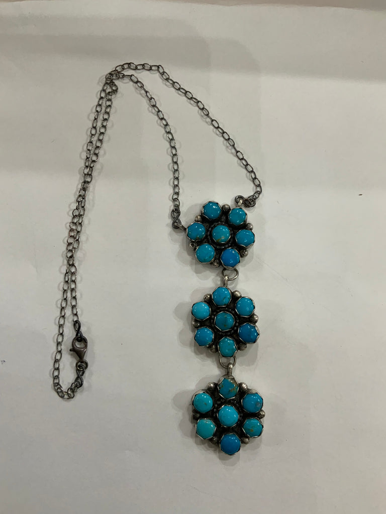 Sonoran Bella Navajo Turquoise Three Drop Pendant Necklace