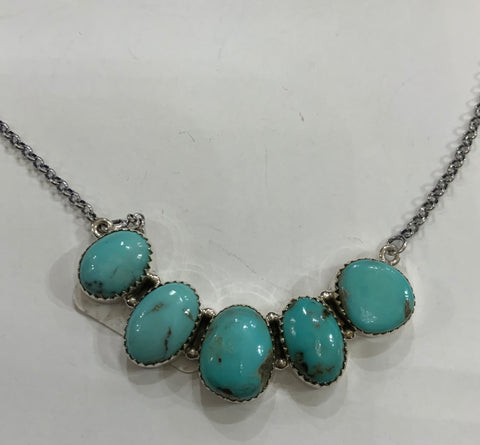 5 Stone Sterling Silver Kingman Turquoise Necklace