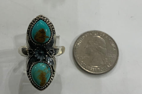 2 Kingman Turquoise Stones Sz 8 Ring
