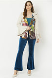 Bell Sleeve Faux Cream Suede Graphic Jacket