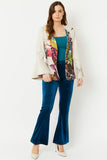 Bell Sleeve Faux Cream Suede Graphic Jacket