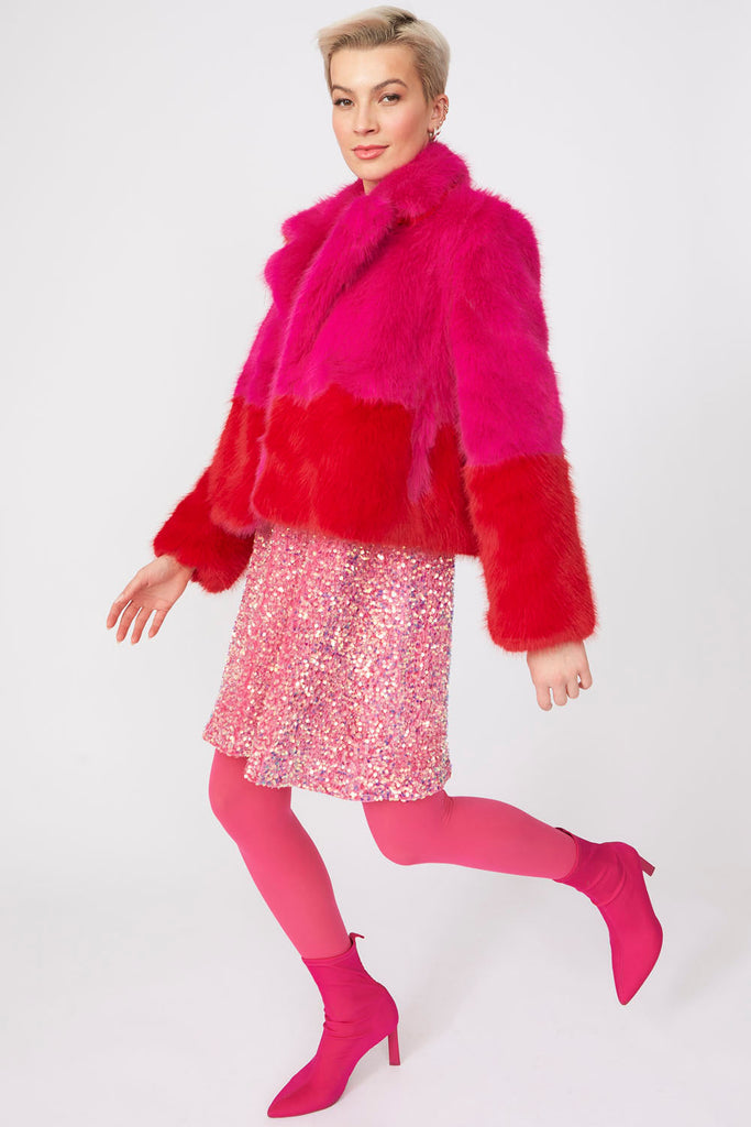 Hot Pink Faux Fur Two Tone Jacket