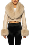 GISELE CROP FAUX FUR AND LEATHER JACKET