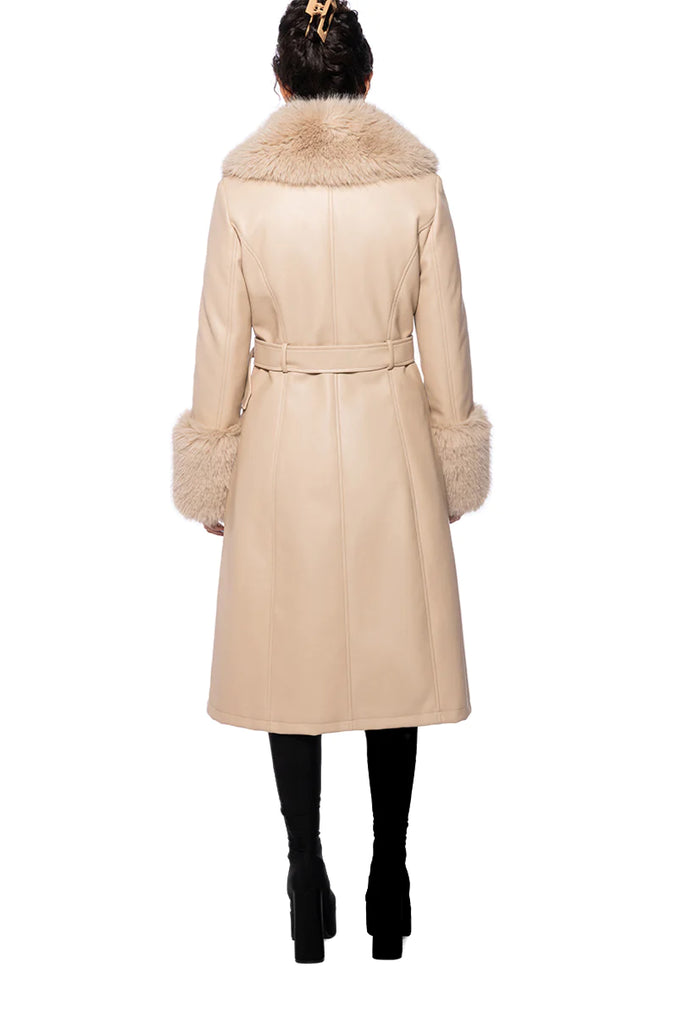 BEIGE FAUX FUR LEATHER COAT