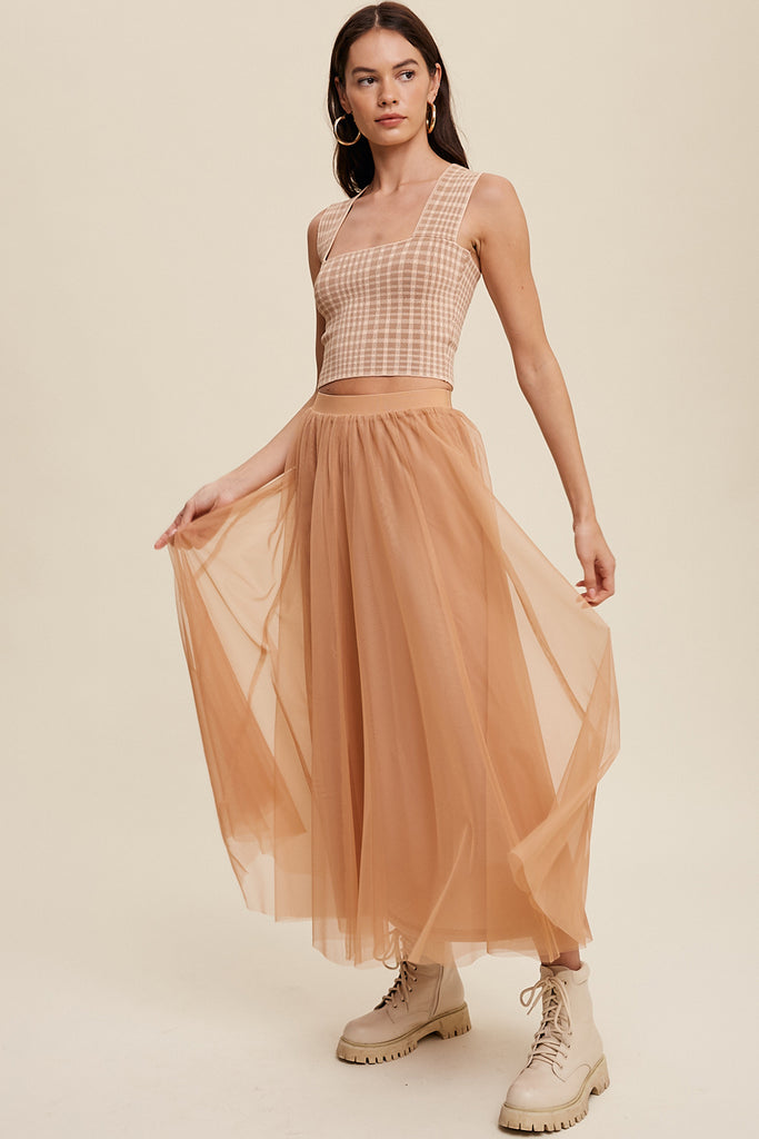 Elastic Waist Lined Tulle Skirt